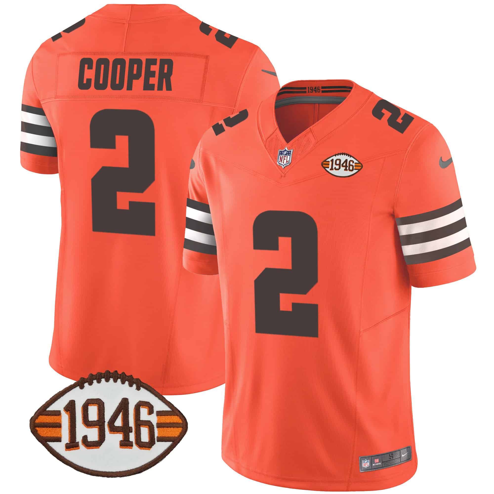 Men Cleveland Browns #2 Cooper Orange 1946 75th Anniversary Patch 2024 Nike NFL Jersey->indianapolis colts->NFL Jersey